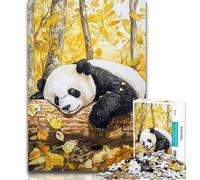 Teenager Jigsaw Panda Sleeping in Autumn Jigsaws 1000 Pieces for Teenagers,Charcoal Art Staycation Kill Time for Home Decoration 50x75cm