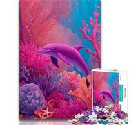 Teenager Jigsaw Pink Dolphin 1000 Pieces Jigsaw Puzzles for Adults And Teens,Enhance Love between Couples for Ages 14+ (50x75cm)