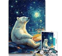 Teenager Jigsaw Polar Bear Under The Night Sky Adult Jigsaws 1000 Pieces Difficult,Learning Educational Toys Family Games Birthday Present, Gifts 26x38cm