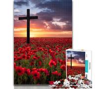 Teenager Jigsaw Poppy Cross Jigsaw Puzzles for Teenagers 1000 Pieces,Brain Teaser Game Wall Decoration Unique Birthday And Xmas Gifts 26x38cm