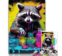 Teenager Jigsaw Psychedelic Animal Raccoon 1000 Piece Jigsaw Puzzles for Teenagers Gifts,for Educational Game Challenge Toy Unique Home Decor And Gifts 26x38cm