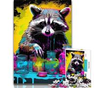 Teenager Jigsaw Psychedelic Animal Raccoon Adult Jigsaws 1000 Piece,Learning Educational Toys Family Games Enhance Love between Couples 26x38cm