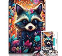 Teenager Jigsaw Psychedelic Animal Raccoon Adult Jigsaws 1000 Pieces Difficult,Vibrant And Unique Design Relaxing & Challenging Puzzle Experience 26x38cm