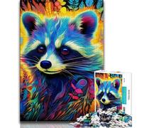 Teenager Jigsaw Psychedelic Animal Raccoon Jigsaws 1000 Pieces for Adults,Educational Games Home Decoration Artists Collection, Fine Art (50x75cm)