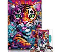 Teenager Jigsaw Psychedelic Animal Tiger 1000 Piece Jigsaw Puzzle for Adults And Teenagers,Family Game Stress Reliever Difficult Challenge Secret Santa Gifts 26x38cm