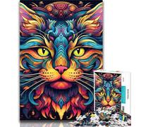 Teenager Jigsaw Psychedelic Cat 1000 Pieces Jigsaw Puzzle for Adults& Teens,Educational Toys Is Ideal As A Gift for The Whole Family 75x50cm
