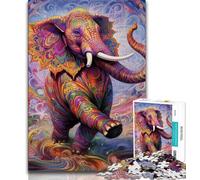 Teenager Jigsaw Psychedelic Elephant Jigsaw Puzzles for Teenagers 1000 Pieces,Brain Teaser Game Wall Decoration Unique Birthday And Xmas Gifts (26x38cm)