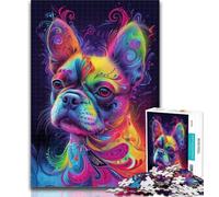 Teenager Jigsaw Psychedelic French Bulldog 1000 Piece Jigsaw Puzzle for Adults And Teenagers,Family Game Stress Reliever Difficult Challenge Secret Santa Gifts 50x75cm