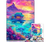 Teenager Jigsaw Psychedelic Island 1000 Piece Jigsaw Puzzle for Adults And Teenagers,Family Game Stress Reliever Difficult Challenge Secret Santa Gifts 26x38cm