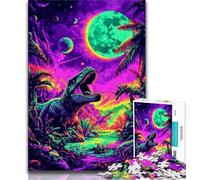 Teenager Jigsaw Psychedelic Tyrannosaurus Rex 1000 Pieces Jigsaw Puzzle for Adults& Teens,Educational Toys Is Ideal As A Gift for The Whole Family (50x75cm)