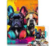 Teenager Jigsaw Pug Wearing Headphones Jigsaw Puzzles for Adults 1000 Pieces,Educational Stress Relief Toy Great Gifts And Toys 50x75cm