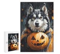 Teenager Jigsaw Puzzles 1000 PCS Halloween Wolf with Jack-o'-Lantern Jigsaw for Teenagers Hand Speed Race Difficult And Challenge Challenging Family Fun Game 1000 PCS