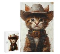 Teenager Jigsaw Puzzles 1000 PCS Western Kitten Cowboy Hat Jigsaw for Teenagers Hand Speed Race Difficult And Challenge Challenging Family Fun Game 1000 PCS