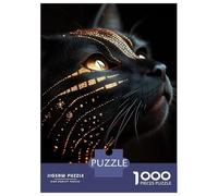 Teenager Jigsaw Puzzles 1000 Pieces Abyssinian Black Cat with Golden Pattern Puzzles for Adults Family Games Wall Decoration Educational Challenge 38x26cm/1000pcs