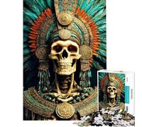Teenager Jigsaw Puzzles 1000 Pieces Aztec Skull with Headdress Jigsaw for Teenagers Pattern Assembly Challenging To Complete Unique Birthday And Xmas Gifts (Size 50x75cm)