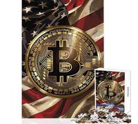 Teenager Jigsaw Puzzles 1000 Pieces Bitcoin on American Flag Educational Games Perfect Decoration Anti-Stress Toys Difficult And Challenge (38X26CM)