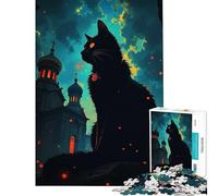 Teenager Jigsaw Puzzles 1000 Pieces Black Cat And Eastern European Church Brain Teaser Game Toy Intellectual Game Great Gifts for Games Wall Art (Size 38x52cm)