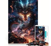 Teenager Jigsaw Puzzles 1000 Pieces Black Dragon with Lightning Exact Edge Art, Focus Fun Game, Calm Fun Time, Christmas Calm Gift (38x52cm)