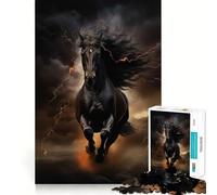 Teenager Jigsaw Puzzles 1000 Pieces Black Horse Galloping Exact Edge Art, Focus Fun Game, Calm Fun Time, Christmas Calm Gift (50x75cm)