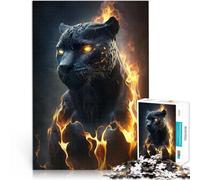 teenager Jigsaw Puzzles 1000 Pieces Black Panther Fantasy Fire Entspannungsspiele Die Liebe zwischen Paaren stärken75x50cm