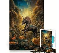 Teenager Jigsaw Puzzles 1000 Pieces Black Unicorn in Enchanted Forest Exact Edge Art, Focus Fun Game, Calm Fun Time, Christmas Calm Gift (38x26cm)