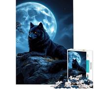 Teenager Jigsaw Puzzles 1000 Pieces Black Wolf Under Moonlight Brain Teaser Game Toys Educational Games Gifts For Birthdays Difficult Hard (Size 38x52cm)