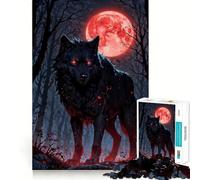 Teenager Jigsaw Puzzles 1000 Pieces Blood Moon Hunter︰ Black Wolf Exact Edge Art, Focus Fun Game, Calm Fun Time, Christmas Calm Gift (50x75cm)