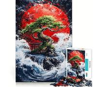 Teenager Jigsaw Puzzles 1000 Pieces Bonsai Tree Under Red Moon Exact Edge Art, Focus Fun Game, Calm Fun Time, Christmas Calm Gift (38x26cm)