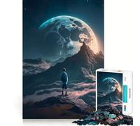 Teenager Jigsaw Puzzles 1000 Pieces Boy Looking at The Moon Flawless Edge Fun Thinking Fun Game Cozy Fun Time Xmas Art Display (38x52cm)