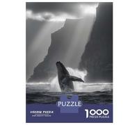 Teenager Jigsaw Puzzles 1000 Pieces Breaching Whale at Coastal Cliffs in Black And White Puzzle for Adults Relaxing Games Birthday Present Gifts for Friends And Family 38x26cm/1000pcs
