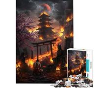 Teenager Jigsaw Puzzles 1000 Pieces Burning Temple with Samurai Teenager Puzzles Toy Wall Decor Perfect Decoration Educational Challenge (Size 38x26cm)