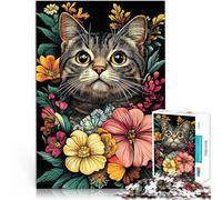 teenager Jigsaw Puzzles 1000 Pieces Cat Floral Portrait Design Train your brain and hands gifts for friends and family 26x38cm