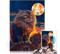 teenager Jigsaw Puzzles 1000 Pieces cat persian and moon Herausfordernd Schwierig Geburtstagsgeschenk, Geschenke, Wandkunst52x38cm