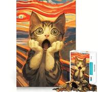 Teenager Jigsaw Puzzles 1000 Pieces Cat Scream Painting Flawless Edge Fun Thinking Fun Game Cozy Fun Time Xmas Art Display (50x75cm)