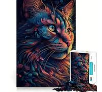 Teenager Jigsaw Puzzles 1000 Pieces Cat Surrealism Colorful Flawless Edge Fun Thinking Fun Game Cozy Fun Time Xmas Art Display (38x26cm)