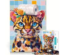 Teenager Jigsaw Puzzles 1000 Pieces Cat with Toilet Paper Hat Flawless Edge Fun Thinking Fun Game Cozy Fun Time Xmas Art Display (38x26cm)