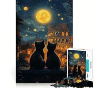 Teenager Jigsaw Puzzles 1000 Pieces Cats Under The Colosseum Flawless Edge Fun Thinking Fun Game Cozy Fun Time Xmas Art Display (50x75cm)