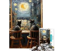 Teenager Jigsaw Puzzles 1000 Pieces Cats Watching The Starry Night Puzzle for Adults Brain Teaser Game Analysis And Logic Gifts for Friends And Family (Size 50x75cm)
