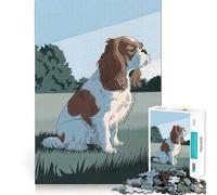 Teenager Jigsaw Puzzles 1000 Pieces Cavalier King Charles Spaniel Illustration Flawless Edge Fun Thinking Fun Game Cozy Fun Time Xmas Art Display (50x75cm)