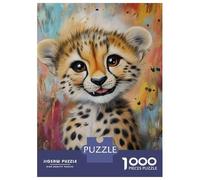 Teenager Jigsaw Puzzles 1000 Pieces Cheetah Cub Artwork-2 Puzzles for Adults Family Games Wall Decoration Educational Challenge 70x50cm/1000pcs