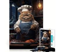 Teenager Jigsaw Puzzles 1000 Pieces Chef Cat Flawless Edge Fun Thinking Fun Game Cozy Fun Time Xmas Art Display (50x75cm)