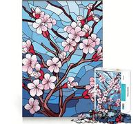 Teenager Jigsaw Puzzles 1000 Pieces Cherry Blossom Glass Flawless Edge Fun Thinking Fun Game Cozy Fun Time Xmas Art Display (38x26cm)