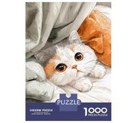 Teenager Jigsaw Puzzles 1000 Pieces Cute Cat Under Blanket Illustration Teenager Puzzles Relaxing Games Presents for Women Gifts for Friends And Family 52x38cm/1000pcs