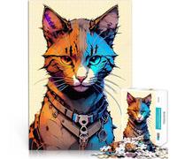 teenager Jigsaw Puzzles 1000 Pieces Cyber Angry Cat Artwork Denkspiel denn eignet sich ideal als Geschenk für die ganze Familie75x50cm