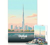 Teenager Jigsaw Puzzles 1000 Pieces Dubai Skyline Vector Illustration Neat Joint Decor Mental Skill Game Rest Time Game Xmas Art Display (50x75cm)