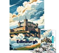 Teenager Jigsaw Puzzles 1000 Pieces Edinburgh Castle, Scotland Travel Poster Fun Activities at Home Home Decoration Practical Game for Ages 14 And over (50x75cm)