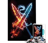 Teenager Jigsaw Puzzles 1000 Pieces Fire And Ice Swords Brain Teaser Game Toys Educational Games Gifts For Birthdays Difficult Hard (Size 38x26cm)