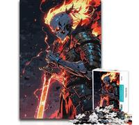 Teenager Jigsaw Puzzles 1000 Pieces Flaming Skull Samurai Warrior Illustration Beautiful Design Game Perfect Decoration Gifts Ideas (50x75cm)