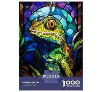 Teenager Jigsaw Puzzles 1000 Pieces Gecko Stained Glass Jigsaw for Adults Relax Games Perfect Decoration Great Gift for Gaming 52x38cm/1000pcs