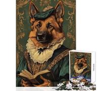 Teenager Jigsaw Puzzles 1000 Pieces German Shepherd in Renaissance Attire Brain Teaser Game Precision Cutting DIY Toys Christmas Birthday Gifts (50X75cm)